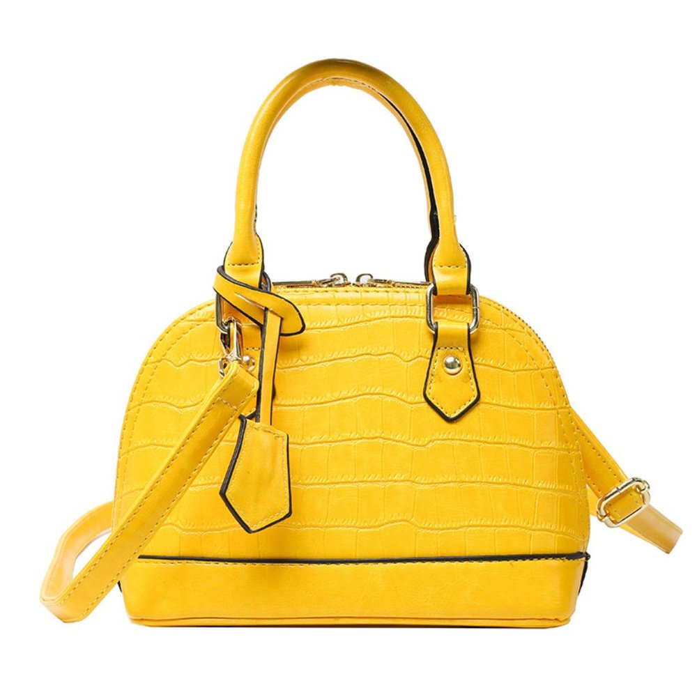Faux Leather Embossed Shoulder Bag - Yellow